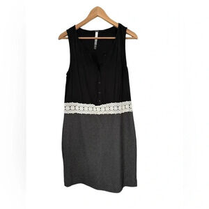 Kenzie Black Short Dress White Lace Detail Grey Tweed Skirt Size Large